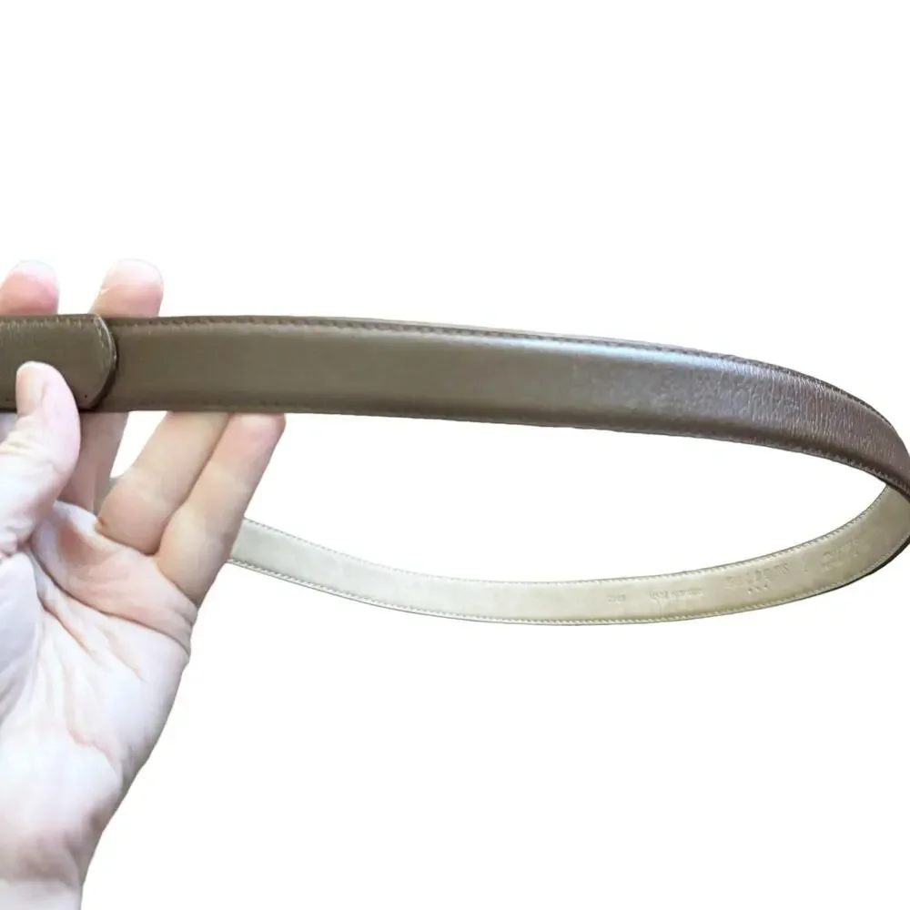 Talbots Factory Genuine Leather Upper Belt Gold Rectangular Buckle EUC L Brown